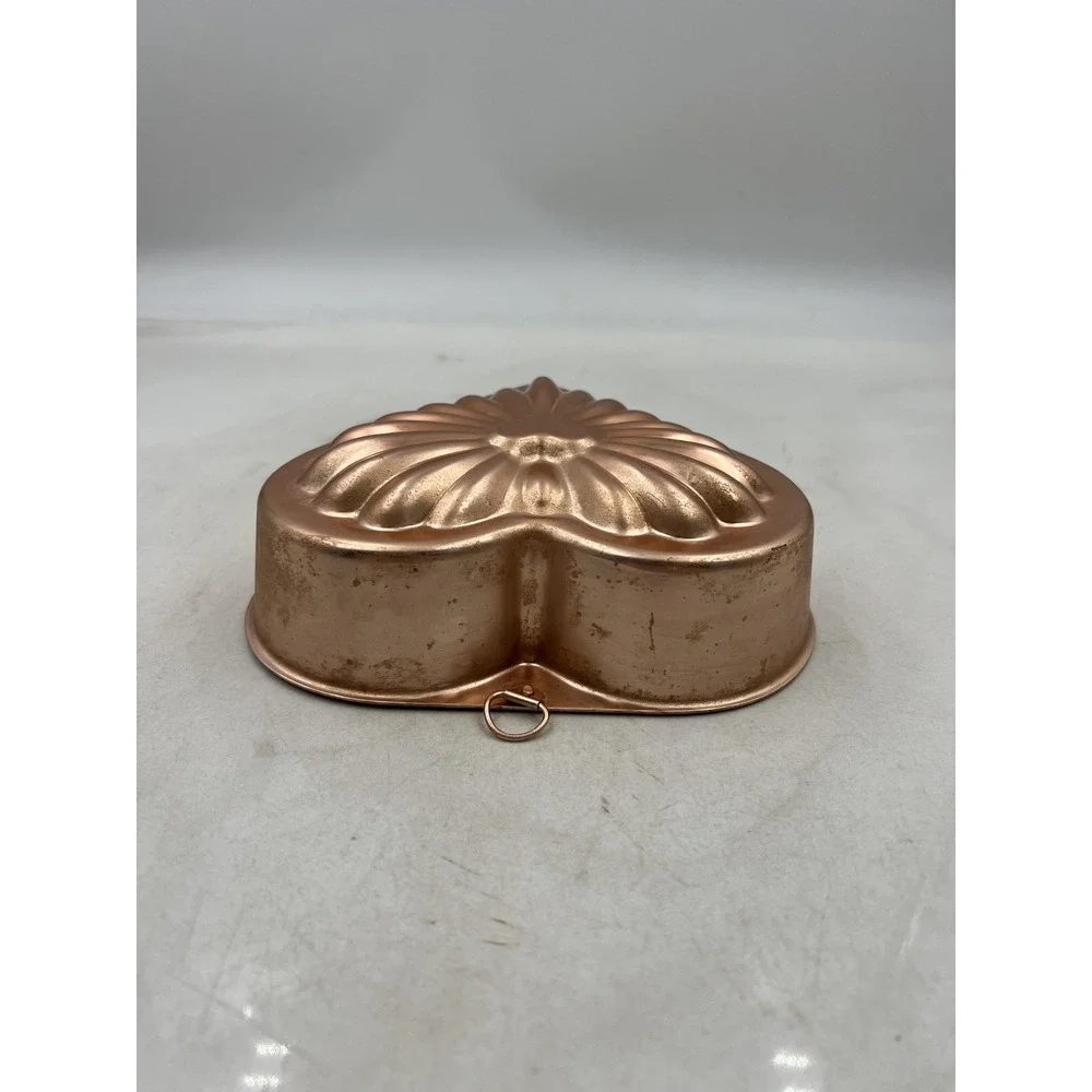 Vintage Copper Heart Shaped Fluted Cake Jello Mold Wall Decor Hanging Loop